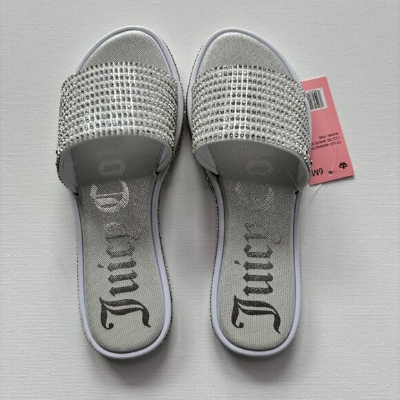 Juicy Couture Women's Yrie White Rhinestone Slides - Picture 4 of 13
